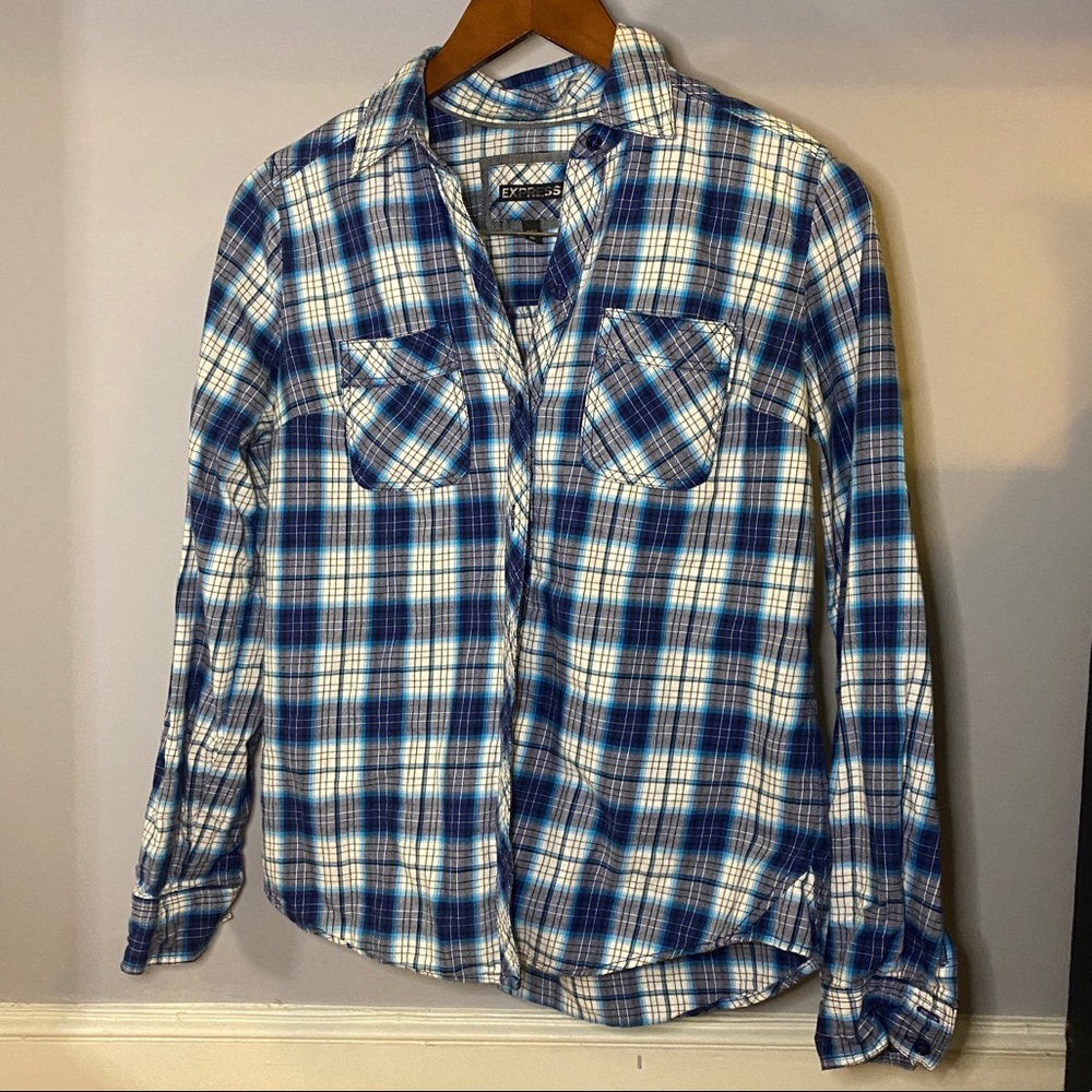 Blue & Black Flannel Buttondown Express Size XS